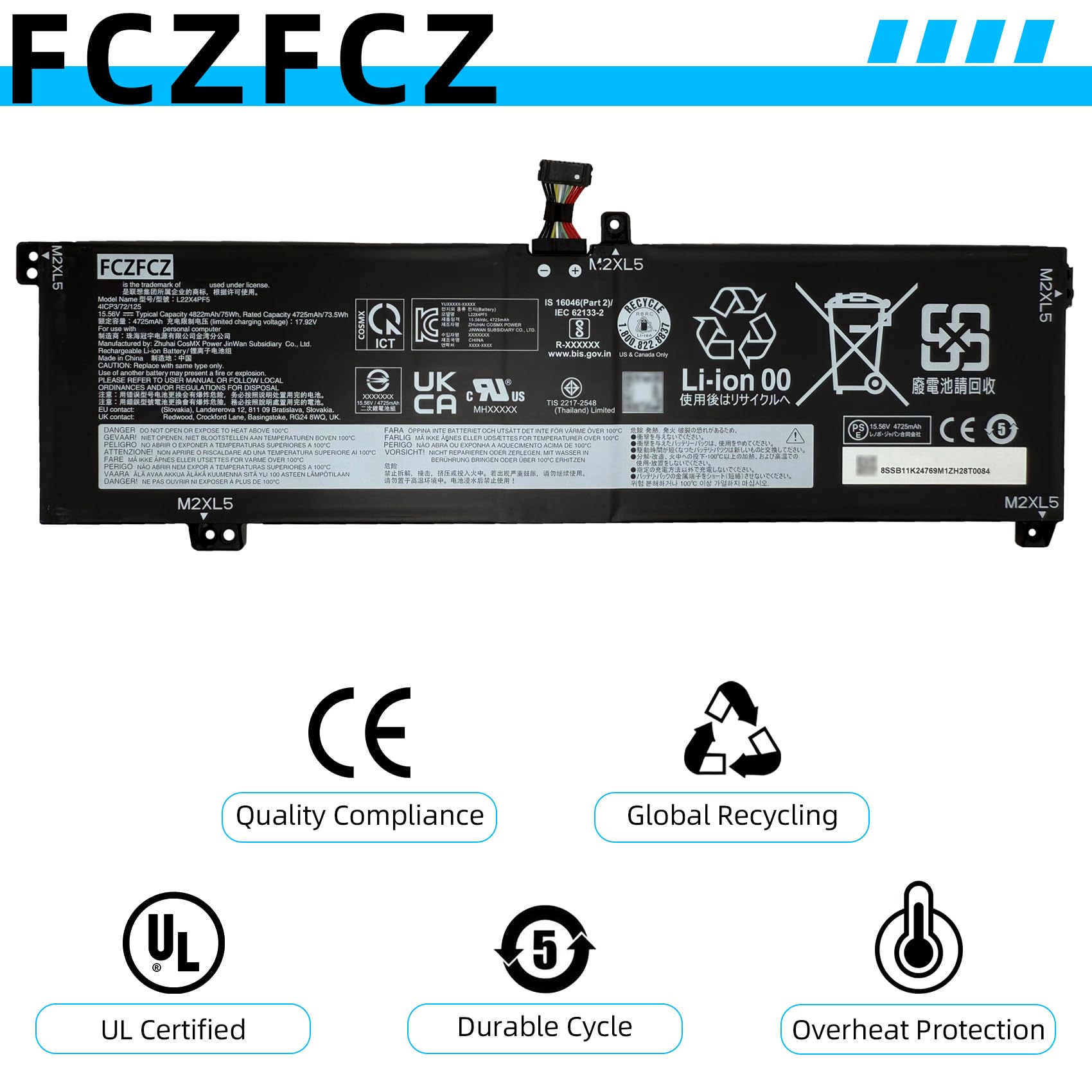Amazon.com: FCZFCZ L22X4PF5 Battery 75Wh Replacement for Lenovo